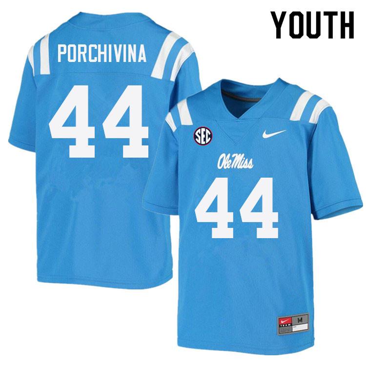 John Porchivina Ole Miss Rebels NCAA Youth Powder Blue #44 Stitched Limited College Football Jersey PYX7558WV